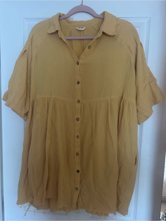 Peach Love California Dresses & Skirts - Lightweight Mustard Button-Front Women's Dress